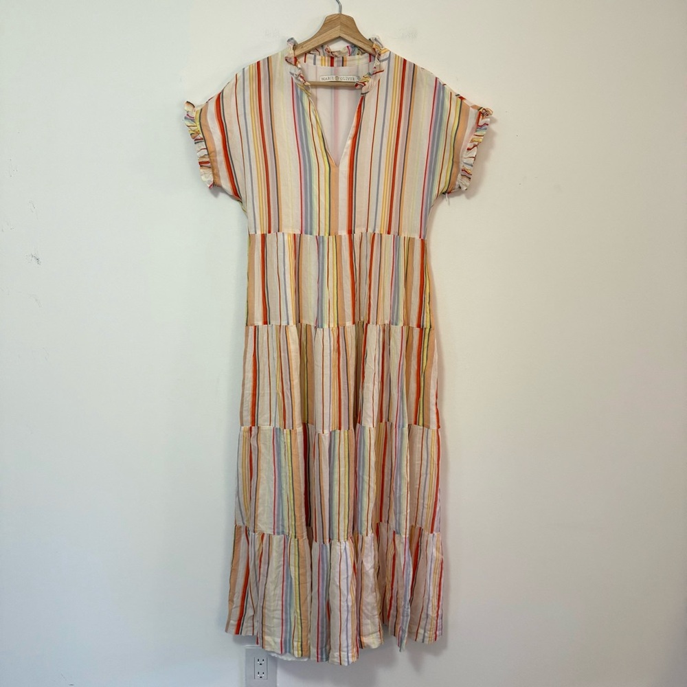 Marie Oliver Farah Tier Maxi Dress Multi Stripe Rainbow Women’s Size Medium - Picture 2 of 5
